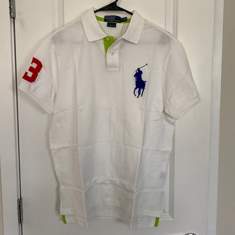 NWT - Mens Polo by Ralph Lauren “Big Pony” Polo Shirt - Large-Custom Fit, White